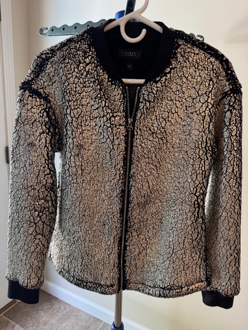 GUESS bomber style jacket. RARE Gold and black. Size XS.